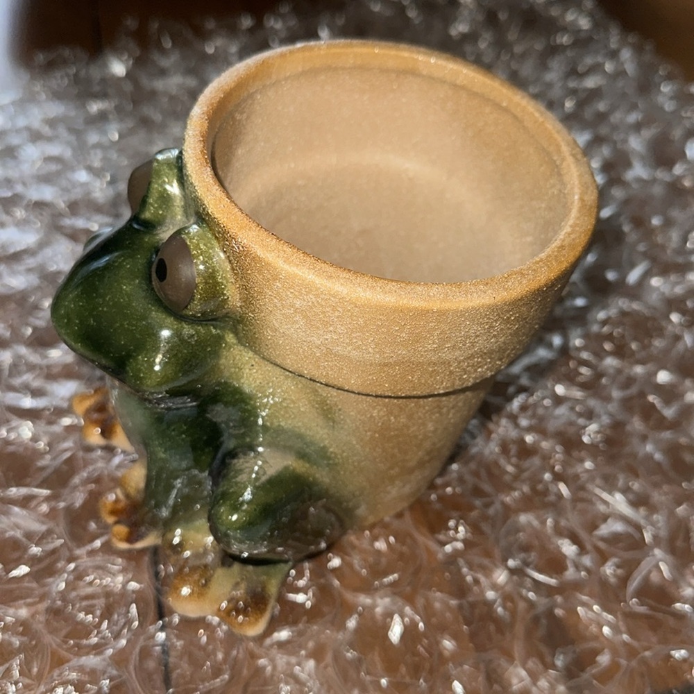 NWT Frog Planter with Green and Tan Colors - Picture 3 of 8